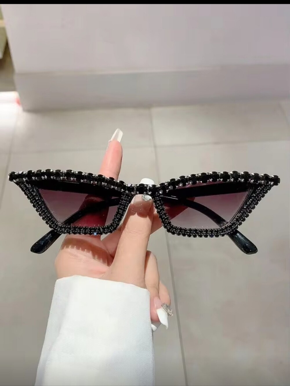 Embellished Black Cat Eye Sunglasses with Gradient Lenses